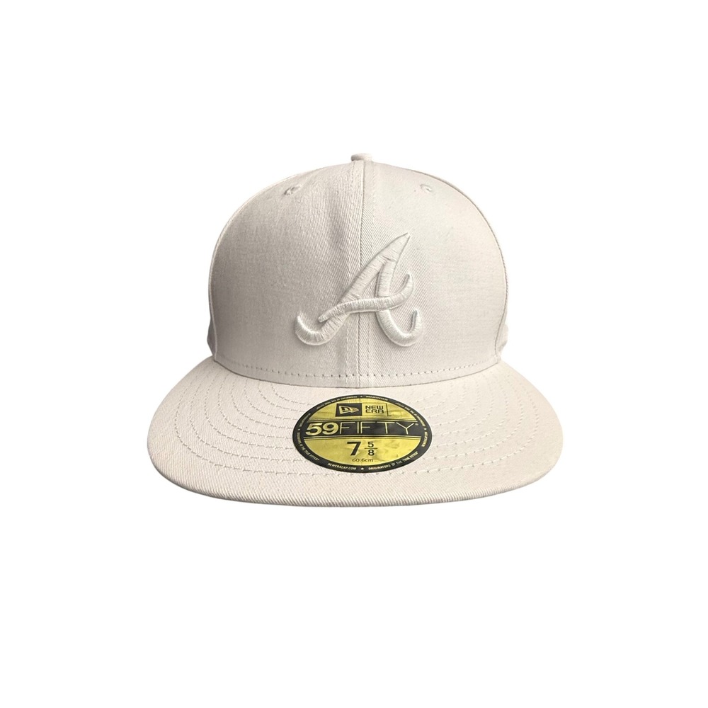 Atlanta Braves New Era 59FIFTY MLB White Out Fitted Cap Hat Men's Size 7 5/8
